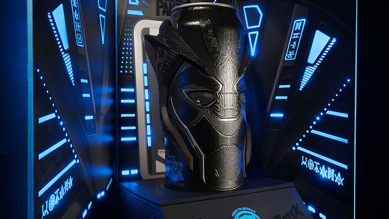 Blau leuchtende schwarze Schachtel zum Aufklappen 