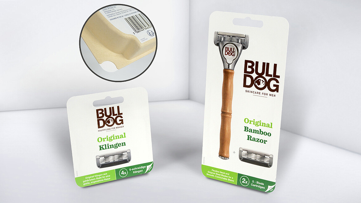 Die Blisterkarte wird gegen ein sog. Fasergussteil gesiegelt