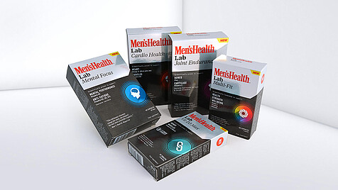 Faltschachteln in verschiedenen Größen mit „Men’s Health“ Aufdruck