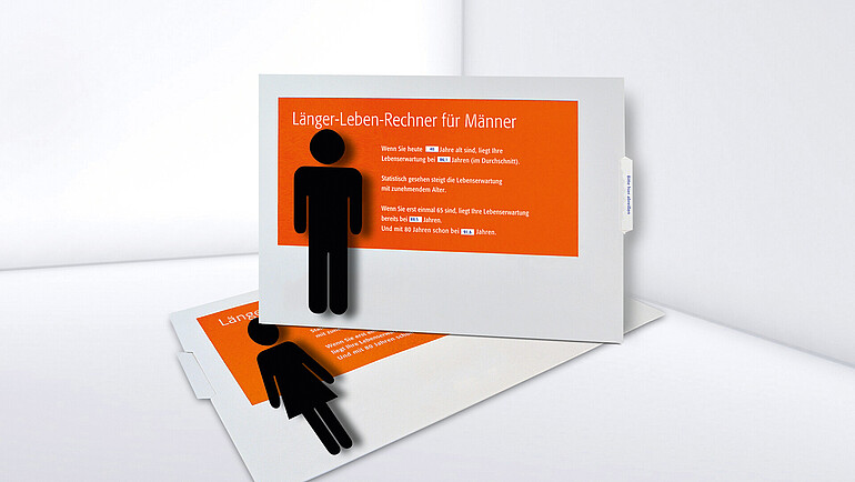 Eckige Drehscheibe mit Text und Frau/Mann-Icon bedruckt