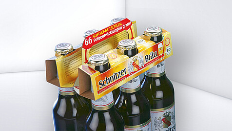 Bedruckter Flaschenclip aus Karton für 6 Bierflaschen