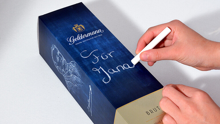 Sektverpackung mit Kreide beschreibbar