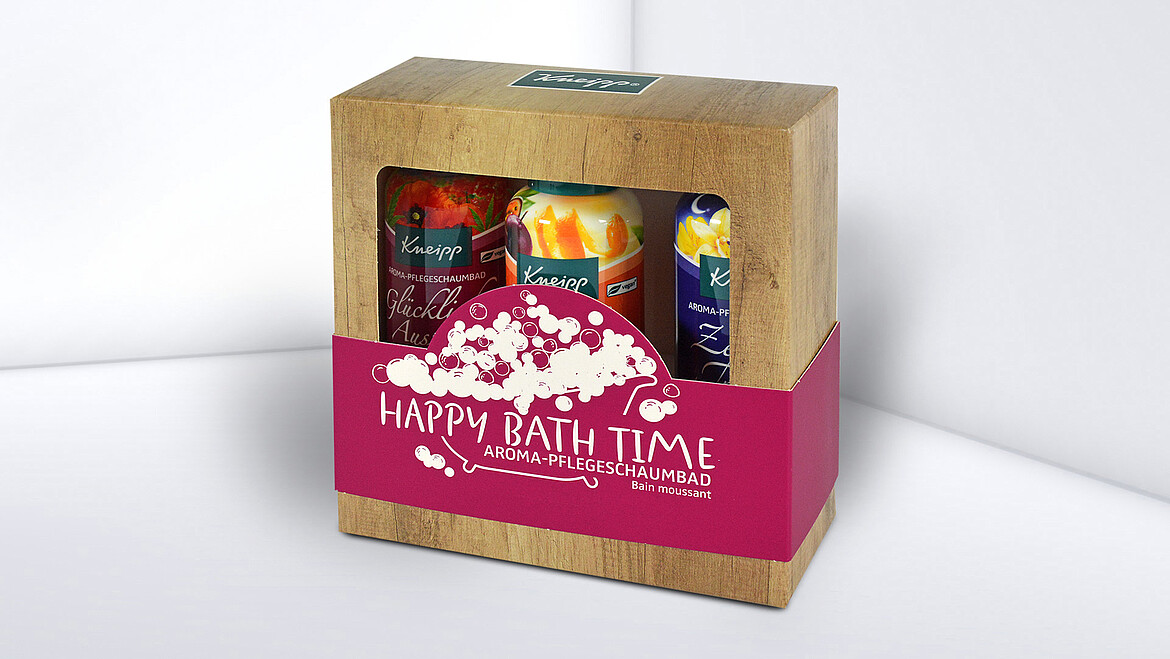 Offene Faltschachtel mit Banderole